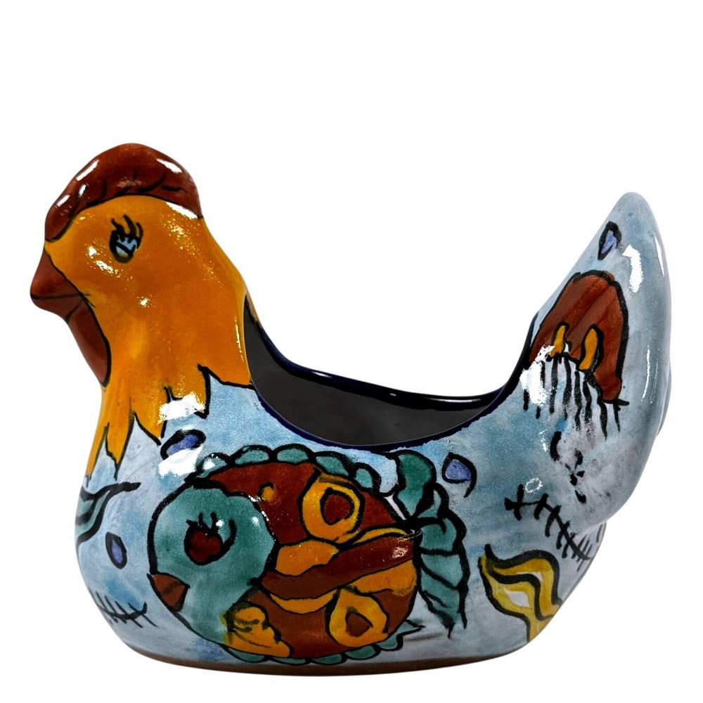 Mexican Talavera Hand Painted Ceramic Chicken Hen Succulent Planter 6" PRETTY